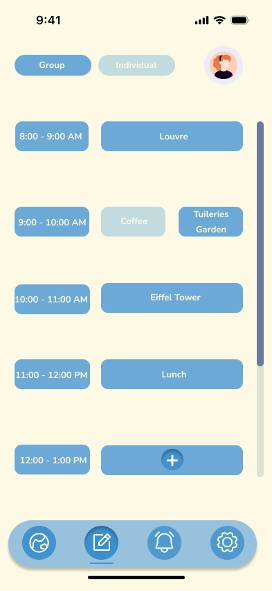 UI of itinerary after new plan has been added by user